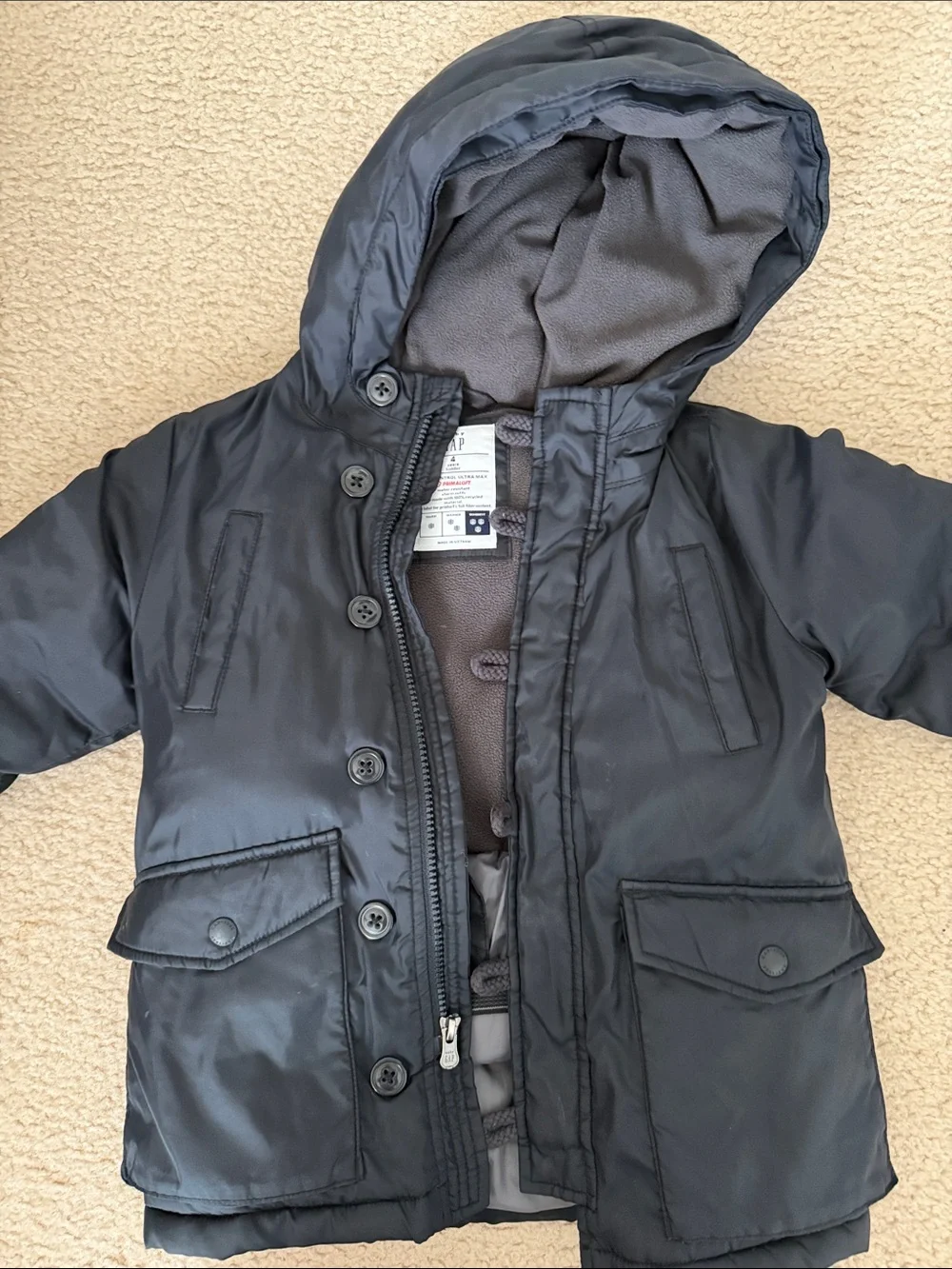 GAP Kids Hooded Puffer Jacket - Black